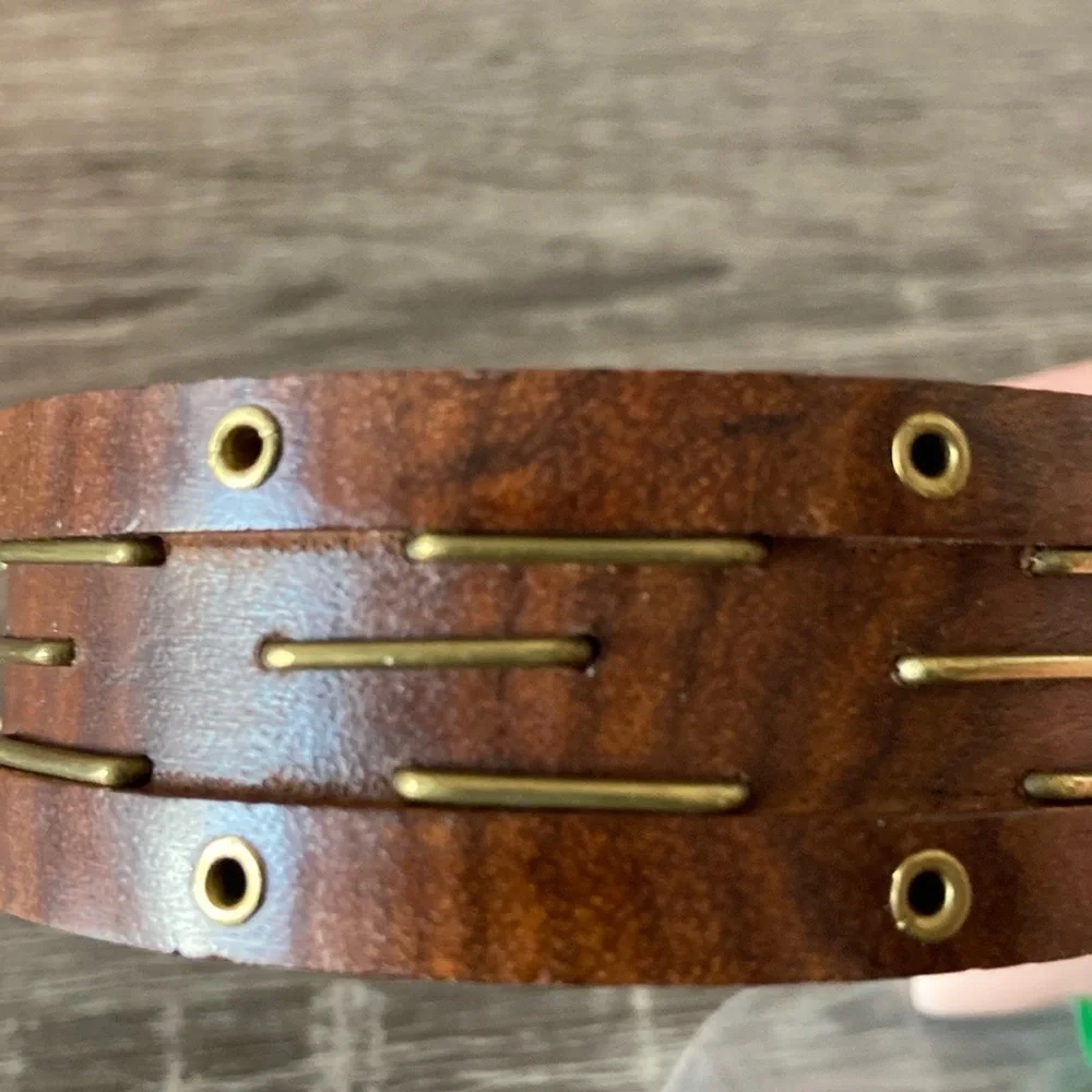 Boho wood bracelet gold wire hippie western coastal cowgirl festival resortwear